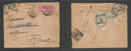 Egypt. 1902 (5 Aug) Alexandrie - Italy, Roma (10 Aug) Multifkd Env + PO Italian Official Seals, Tied Cds. Scarce Comb Us - Sonstige & Ohne Zuordnung