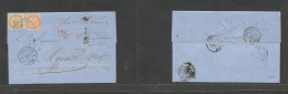 Frc - Martinique. 1865 (21 Aug) St. Pierre - France, Agen (10 Sept) EL With Text Fkd 10c + 40c Tied Dots, Cds + Via St. - Other & Unclassified