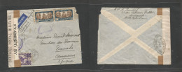 Frc - New Caledonia. 1940 (7 Dec) Noumea - Cameroun, Douala, French Africa. Multifkd Airmail Envelope With Triple Censor - Other & Unclassified