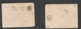 Frc - Tahiti. 1896 (14 Nov) Papeete - France, Paris (3 Jan 97) Registered Single 1fr Olive Ovptd Sage Issue Fkd Envelope - Autres & Non Classés