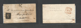 Great Britain. 1840 (Sept 28) Kilburn, London - Hamsptead, Middx. EL With Text Fkd 1d Penny Black, Tied Black MC, Text R - ...-1840 Préphilatélie
