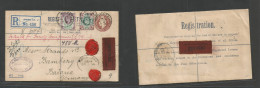 Great Britain - Xx. 1909 (26 Aug) HOP Exchange - Germany, Bamberg (27 Aug) Registered Insured Multifkd Env 2 + 1d Brown - ...-1840 Precursores