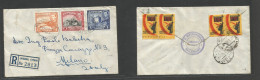 BC -Cyprus. 1946 (5 March) Larnaca - Italy, Milano (27 March) Via Egypt, Port Said With T. Labels On Reverse, Tied Regis - Autres & Non Classés