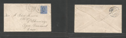 Bc - East Africa. 1904 (2 July) Mombassa - Denmark, Fyen (29 July) Single 2 1/2d Blue Fkd Env. Arrival Revese Stamp Wmk - Autres & Non Classés