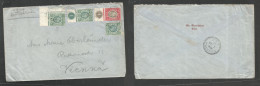 Bc - East Africa. 1906 (31 Dec) Voi - Austria, Wien. Via Mombasa (1 Jan) Multifkd Envelope, 3 Values With Margin Borders - Altri & Non Classificati