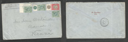 Bc - East Africa. 1906 (31 Dec) Voi - Austria, Wien. Via Mombasa (1 Jan) Multifkd Envelope, 3 Values With Margin Borders - Other & Unclassified