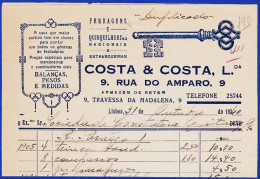 Invoice/ Facture, Portugal 1940, COSTA & COSTA, Ldº., Ferragens & Quinquilharias / Lisboa - Portugal