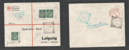 Bc - Nyassaland. 1909 (Jn 23) Zomba - Germany, Leipzig. Registered Multifkd Env At (3x) 1sh Stamps, Tied Cds + Green R-c - Autres & Non Classés