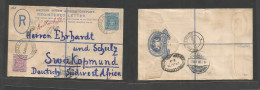 Bc - Rhodesia. 1908 (16 Jan) BSAC, WR, Broken Hill - Swakopmund GEA (6 July) Via Bulawayo - Capetown. Registered 4d Blue - Otros & Sin Clasificación