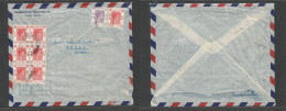 Hong Kong. 1950 (8 June) HK - Sweden, Boras. Air Multifkd Env, 30c Red Block Of Six, Tied Black Line Cds + Dest. Fine Co - Other & Unclassified