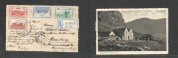 Iceland. 1937 (14 Aug) Reykjavik - Germany, Hamburg (26 Aug) Registered Multifkd Photo Post Card. Nupstadue. VF. - Otros & Sin Clasificación