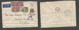 India. 1940 (9 March) Perfin "JFC Ltd" Calcutta - Portuguese Africa, Lourenço Marques (22 March) Air Multifkd Censored E - Other & Unclassified