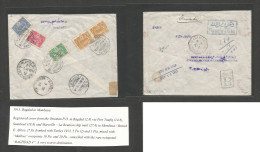 Iraq. 1913 (11 Aug) Turkish PO, Baghdad - Mombassa, British East Africa (Sept 7-15) Registered Reverse Multifkd Envelope - Irak