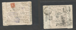 Iraq. 1944 (11 July) Baghdad - Spain, Madrid (2 Oct) Triple Censored Label 17d Env + Via Cairo, Reverse And Front Censor - Irak