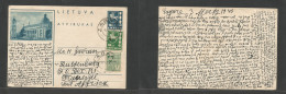 Lithuania. 1940 (3 March) Zagare - South Africa, Transvaal. Rustenburg. 15ct Blue Illustrated Stat Card + 2 Adtls, Tied - Lithuania