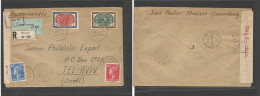 Luxembourg. 1957 (30 Dec) Strassen - Israel, Tel Aviv (5 Jan 58) Registered Air Multifkd Arrival Censor Label. VF. - Altri & Non Classificati