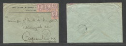 Malaysia. 1910 (15 Nov) Johore Bahru - Denmark, Cph Via Sing. Comercial Multifkd Env, With Doble Ring Crown Town Cachets - Maleisië (1964-...)