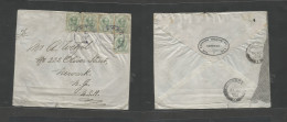 Malaysia. 1913 (21 Oct) Sarawak, Lawas - USA, Newark, NJ Via Labnan - Singapore. Comercial Multifkd Envelope, At 10c Rat - Malesia (1964-...)