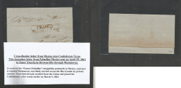 Mexico - Stampless. 1861 (17 Apr) US Confederate Crossing, Palmillas - Brownsville, Texas. Confederate US. EL With Text, - Mexique