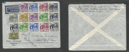 Dutch Indies. 1939 (17 Oct) Magelang, Java - Switzerland, Mannedorf. Air Multifkd Color Illustrated Envelope. Via Singap - India Holandeses