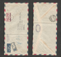 Oman. 1959 (9 Apr) Muscat - India, Bombay (14 Apr) QEII . Registered Air Usage, New Currency 40 NP Hong Pair. Fine + Arr - Omán