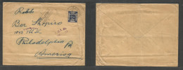 Palestine. 1919 (10 June) CETA. EEF Military. Single 1p Lila Fkd Envelope To USA, Philadelphia, PA With Depart Censor Bo - Palestine