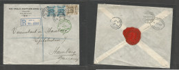 Palestine. 1922 (2 Nov) Ajami, BO Daff - Germany, Hamburg (15 Nov) Via Jaffa. Registered Comercial Early Ovptd Issue, Ti - Palestine