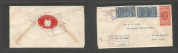 Panama. 1934 (11 Oct) GPO - Canalzone, Balboa Hights Ancona (12 Oct) Registered Multifkd Env, Reverse Official PO Seal, - Panama