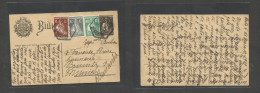 Portugal - Stationery. 1926 (6 March) Porto  - Germany, Munich. 25c Black Ceres Stat Card + 3 Adtls At 96c Rate, Tied Cd - Other & Unclassified