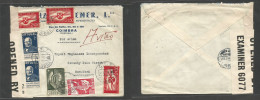 Portugal - Xx. 1940 (18 Dec) Coimbra - USA, NYC. Roudand Hill Multifkd + Comm Issues WWII Censored Airmail Envelope, At - Autres & Non Classés