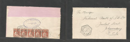 Portugal-Mozambique. 1922 (8 Dec) L. Marques - South Africa, Joburg. Reverse Open Out Multifkd Ceres 10c (strip Of Five) - Autres & Non Classés