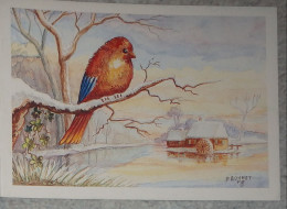 Petit Calendrier Poche 1990 Peinture Bonnet Oiseau Neige - Boulangerie Trevol Allier - Small : 1981-90