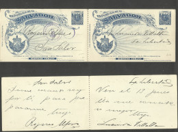 Salvador, El. 1896 (15 June) El Chilamatal - La Libertad (16 June) - Salvador. 1c Blue / Greenish Doble Stationary Card - El Salvador