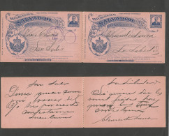 Salvador, El. 1897 (14 Aug) El Chilematal - La Libertad (15 Aug) - Salvador 3c Blue / Pink Doble Illustrated Stationary - El Salvador