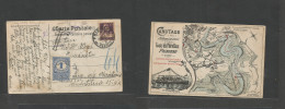 Switzerland - Xx. 1921 (8 Aug) Fribourg - Austria, Linz. Fkd Unusual Map Plan Ppc, Riverboat + Taxed Arrival 1 Kr Blue P - Other & Unclassified