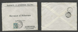 Turkey. 1910 (7 July) Turkish Postal Admin In Greece. Xanthi - London, UK. Athens Bank Fkd Env. Fine Cachet Cds. - Altri & Non Classificati