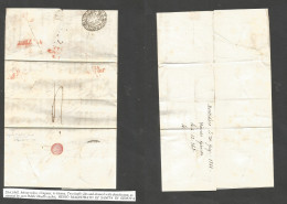 Uruguay. 1842 (20 June) Montevideo - Italy, Genova (12 Sept) EL With Full Contains, Slit Dessinfections, Carried By Sard - Uruguay