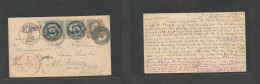 Usa - Stationery. 1880 (20 Jan) Cambridge, Mass - France, Paris Via Boston (27 Jan) Red + Black Cds Transits. 1c Black S - Other & Unclassified