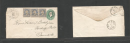 Usa. 1891 (Jan 26) Cleveland, UTAH - Denmark, Kindvigpreproto (12 Feb) 2c Green Stat Env + 3 Adtls 1c On Lovely Multifkd - Other & Unclassified