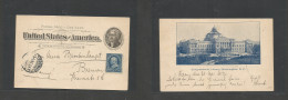 Usa - Stationery. 1897 (28 May) Ocean - Germany, Bremen (3 June) Private Photo 1c Black Stat Card + 1c Blue Adtl, Arriva - Other & Unclassified