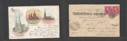 Usa - Stationary. 1898 (6 Apr) Hoboken, NJ - Germany, Hamburg (16 Apr) 1c Black Jefferson + 4c Red (2c Pair) Adtls On 5c - Other & Unclassified