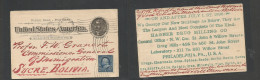 Usa - Stationery. 1898 (2 May) Philadelphia, PA - Bolivia, Sucre. 1c Black Stat Card + 1c Blue Adtl, Rolling Cds. Advert - Other & Unclassified