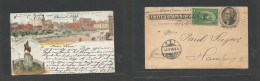 Usa - Stationery. 1898 (Sept 9) NYC - Germany, Hamburg (18 Sept) 1c Black Jefferson Stat Color Chronolitho Ppc. Union Sq - Andere & Zonder Classificatie