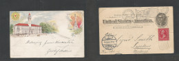 Usa - Stationery. 1900 (4 Aug) Worcester, Mass - Sweden, Malmo (16 Aug) 1c Black Jefferson Stat Card + 2c Red Adtl, Flag - Otros & Sin Clasificación