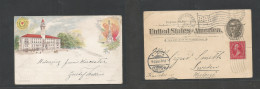 Usa - Stationery. 1900 (4 Aug) Worcester, Mass - Sweden, Malmo (16 Aug) 1c Black Jefferson Stat Card + 2c Red Adtl, Flag - Other & Unclassified