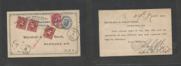 Usa - Stationery. 1901 (29 Nov - 5 Dec) Reply Half Stationary Card Used Back Proper Usage. 2c Blue Stationary + 1d SA Re - Sonstige & Ohne Zuordnung