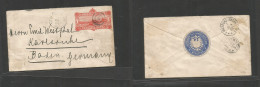Usa - Hawaii. 1886 (18 March) German Consular Mail. Honolulu - Germany, Baden (11 Apr) 4c Red Stat Env Cds + Reverse Tra - Otros & Sin Clasificación