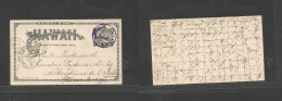 Usa - Hawaii. 1892 (13 May) Hanalei - Germany, Niederschonnoeide (16 June) 2c Black Stat Card, Fine Violet Depart Cds (x - Sonstige & Ohne Zuordnung