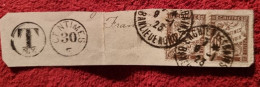 FRANCE Timbre Taxe Sur Fragment Yvert N°29 X2 Avec Surtaxe A Payer De 30 Centimes. Cachet A Date 9/1/1923 - 1859-1959 Cartas & Documentos