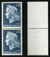 N° 1535a+b 25c Marianne De Cheffer Neuf N** N° Rouge Cote 75€ - 1967-1970 Marianne Van Cheffer